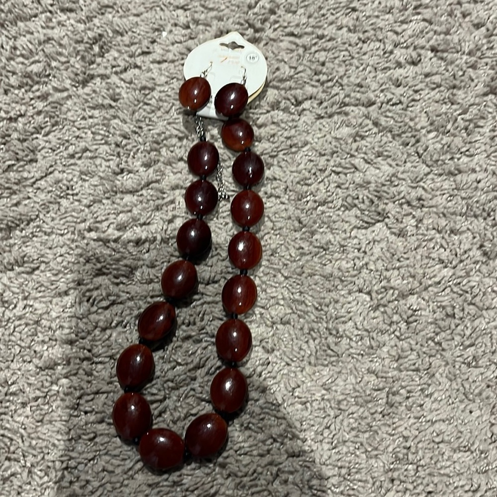 Brown Bead Necklace and Matching Earrings